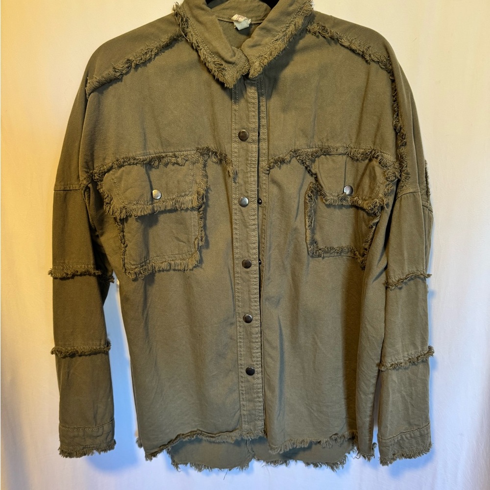 Elan Olive Frayed Jacket